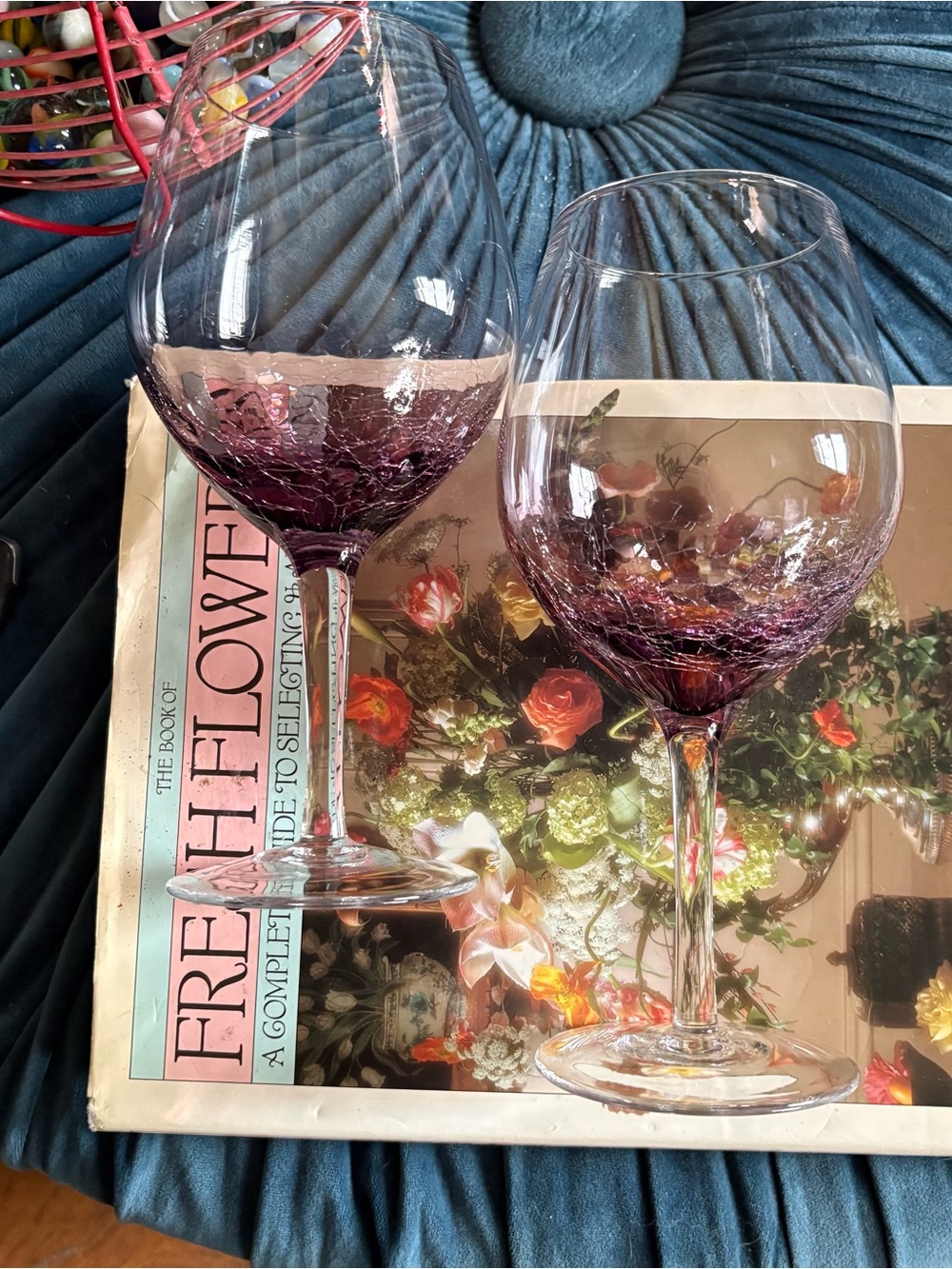 Vintage Pier 1 Purple Crackle Wine Glasses - Set of 2